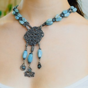 Blue Turquoise Stone Kazaziye Necklace