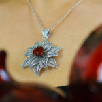Filigree Silver Necklace with Root Ruby