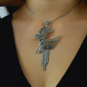 Phoenix Model Turquoise Stone Filigree Silver Necklace