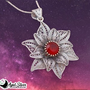 Filigree Silver Necklace with Root Ruby