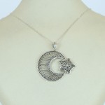 Crescent moon-Star Filigree Silver Necklace